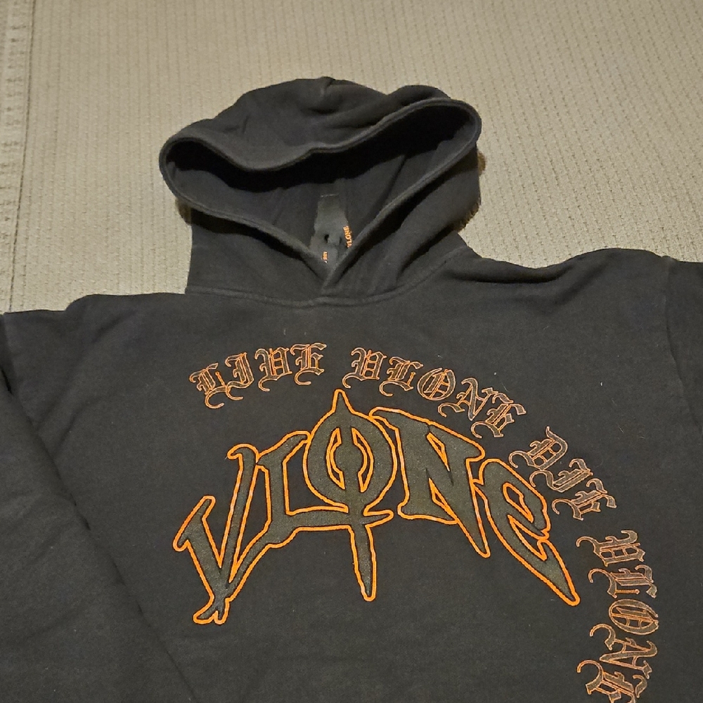 VLONE Black Hoodie with Orange Text
